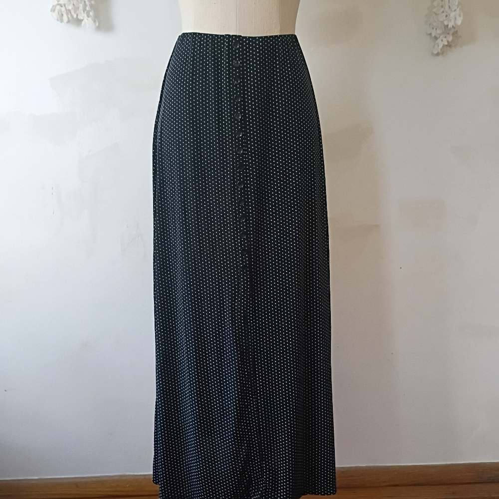 Briggs New York Black Maxi Skirt with White Dots